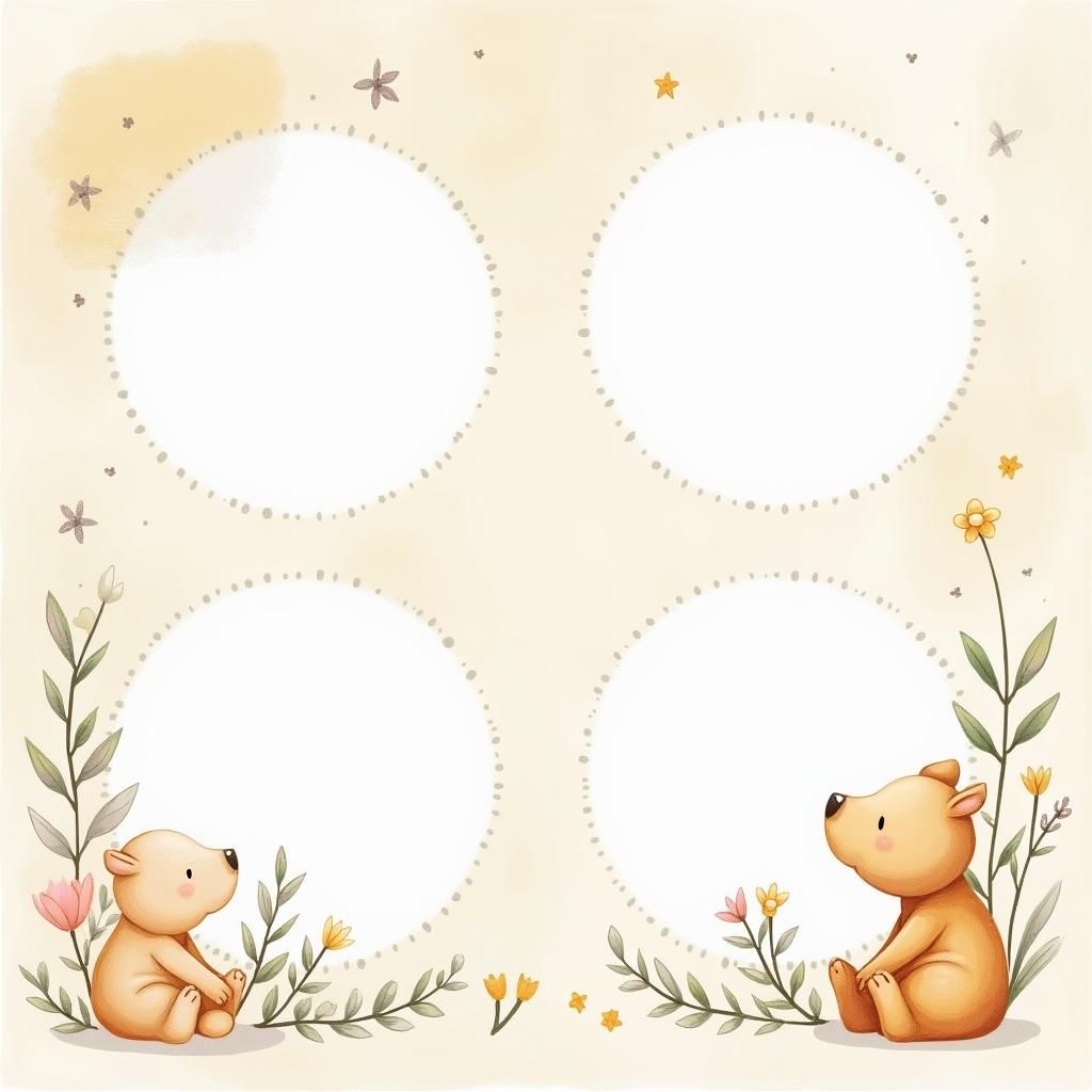 Newborn Scrapbook Background with Photo Frames in Watercolor...