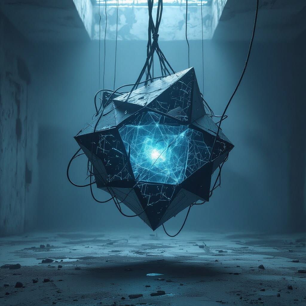 Abstract Glitch Art Sculpture in Dark Room