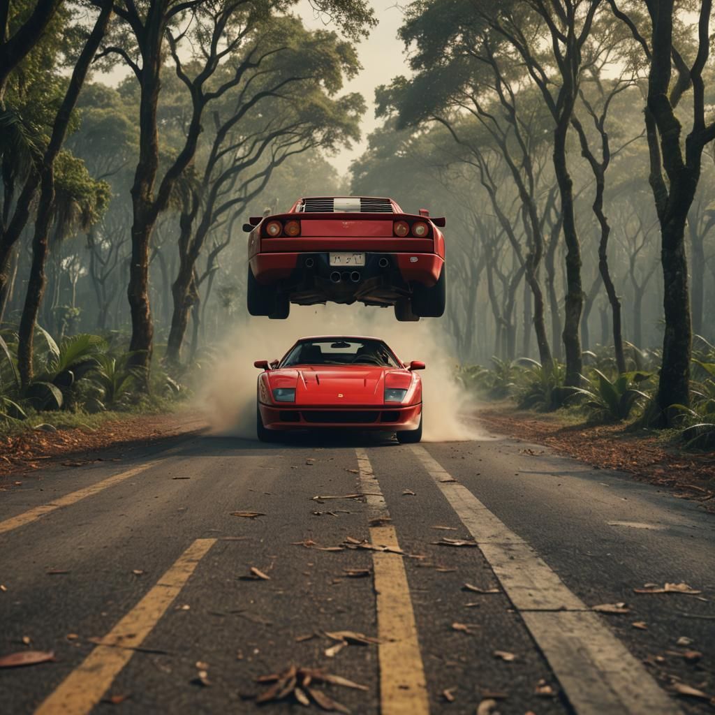 Ferrari F40 Jumps Over Ferrari 458: Cinematic Still