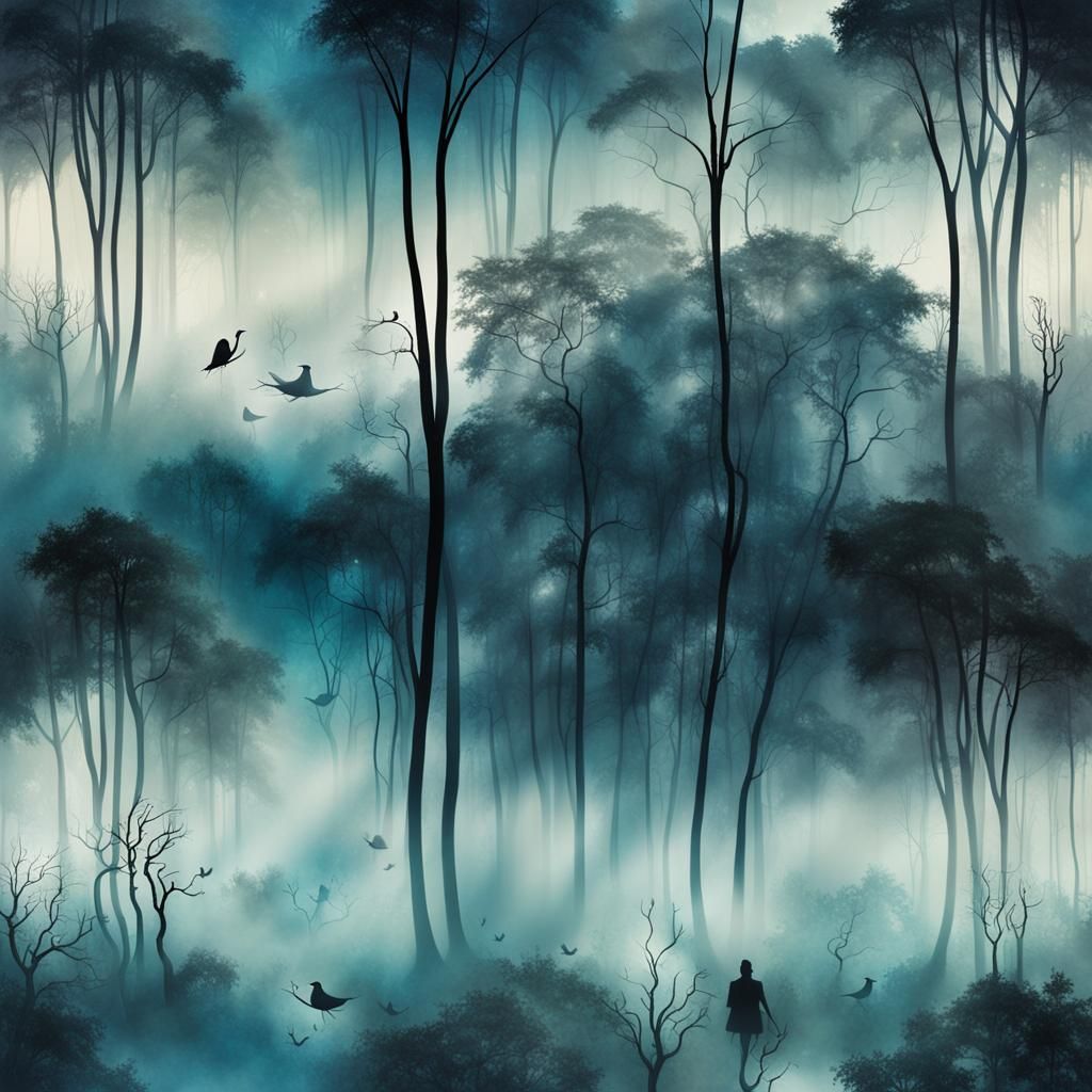 Dreamlike Forest Landscape in Surrealist Style