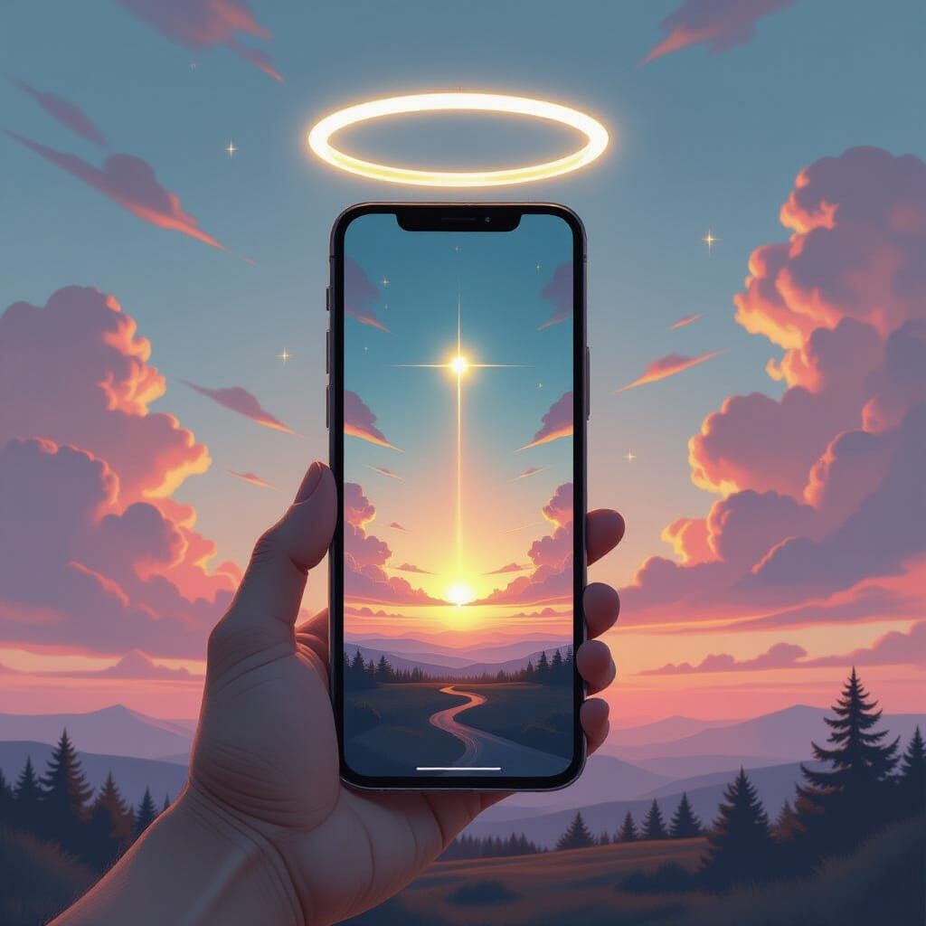 Cell Phone with Halo in Futuristic Art Style