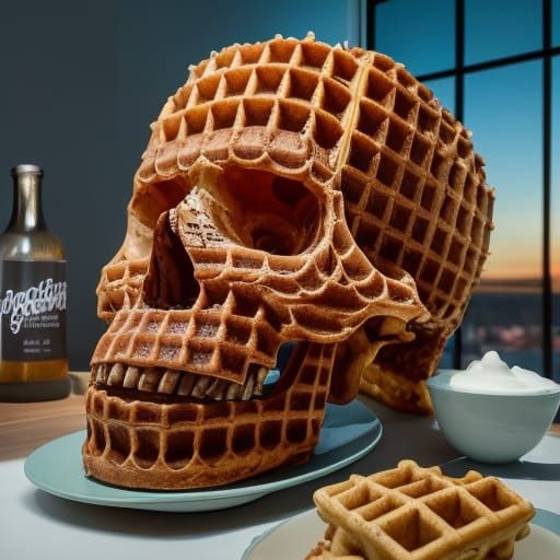 Waffle Skull Food Art Sculpture in 8K