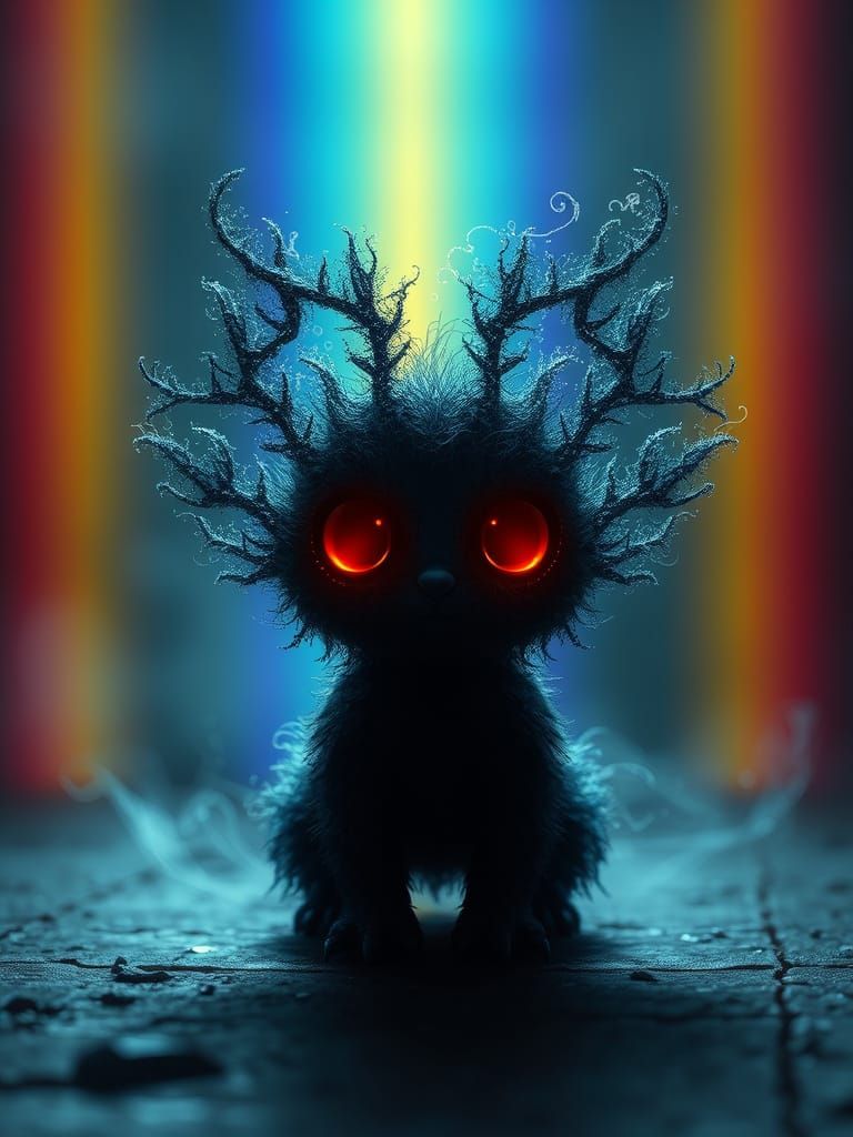 Shadow Creature Bathed in Rainbow Light, Digital Matte Paint...