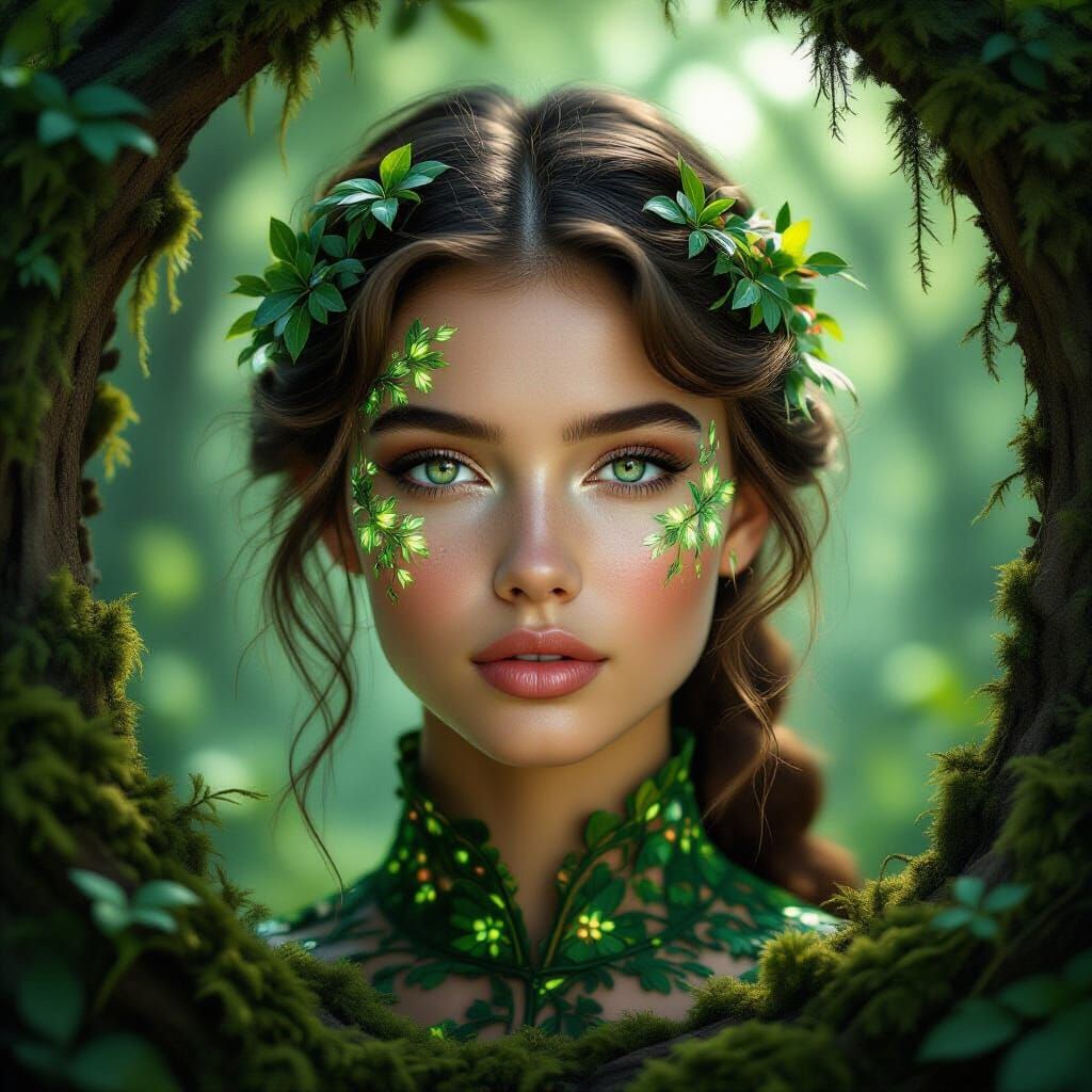 Woman in Forest Portrait with Moss and Vines