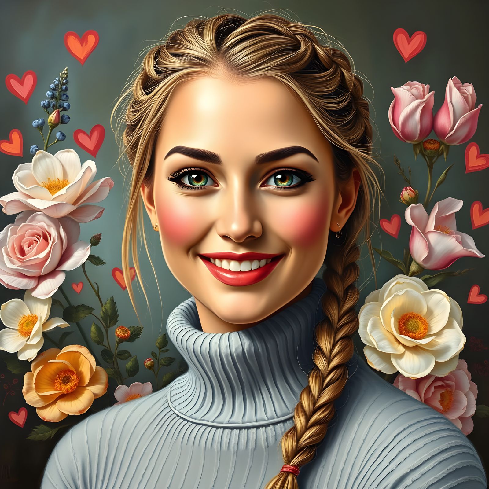 Elegant Woman with Flowers, Modern Oil Painting