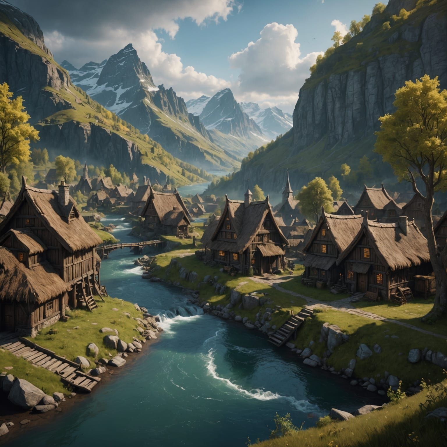 Old Norse Village on River: Detailed Matte Painting