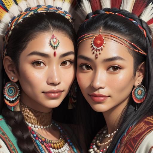 Portrait of Havasupai Sisters in Traditional Dress