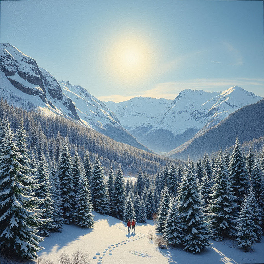 Chamonix Winter Landscape in Mixed Media Style