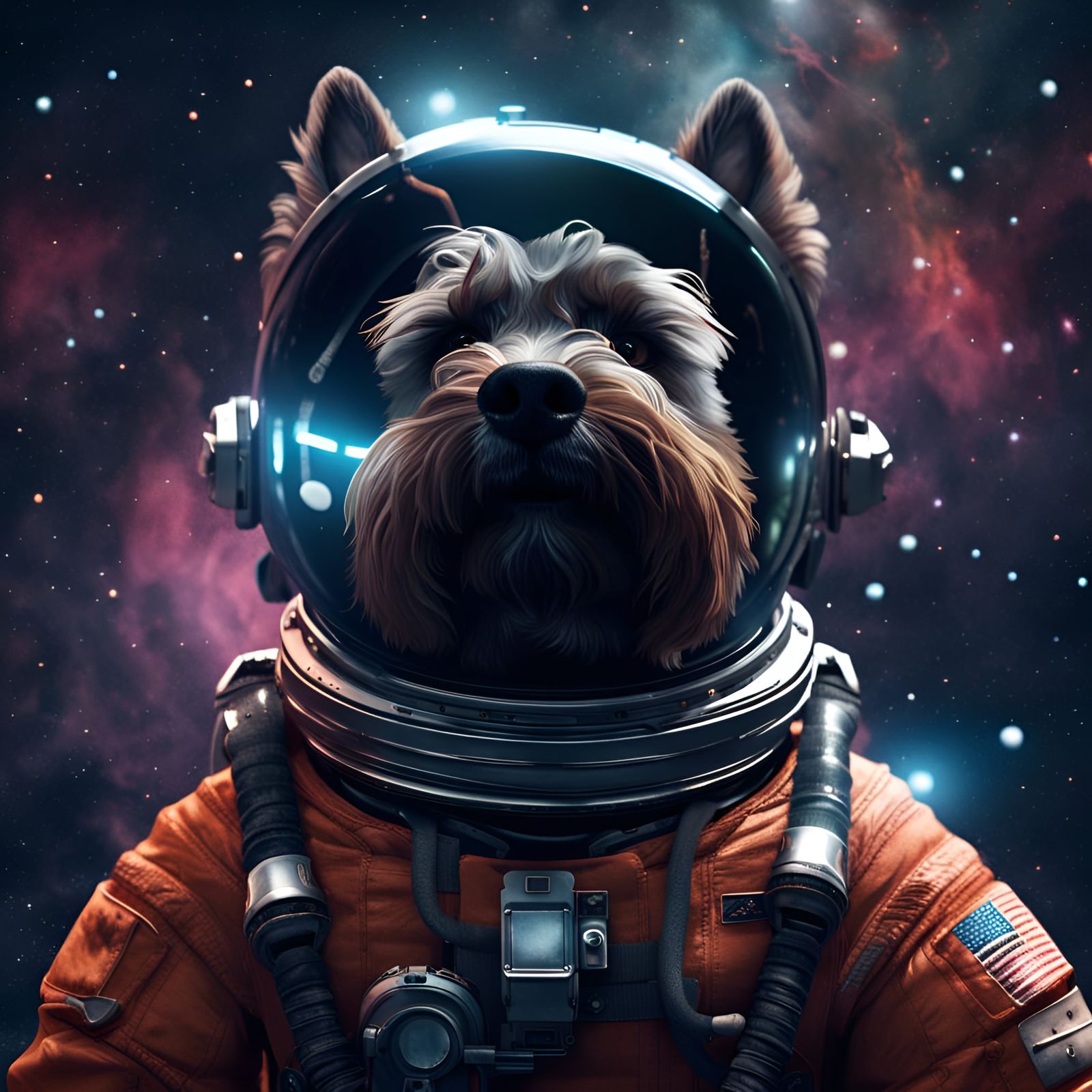 Astronaut with Scottish Terrier Face in Space