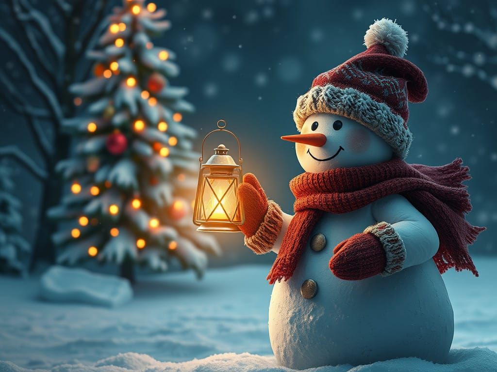 Whimsical Christmas Snowman in a Magical Winter Wonderland