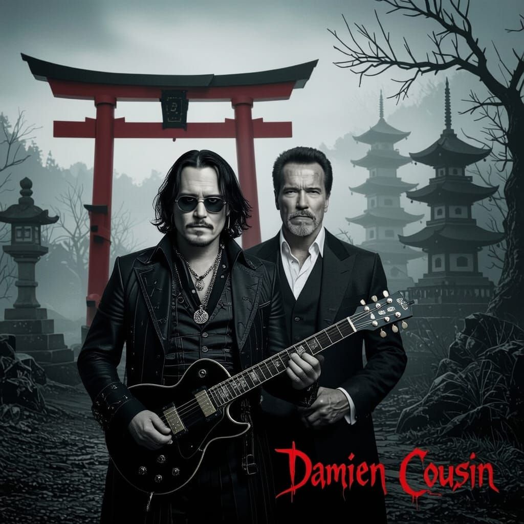 Dark Portrait of Johnny Depp and Schwarzenegger