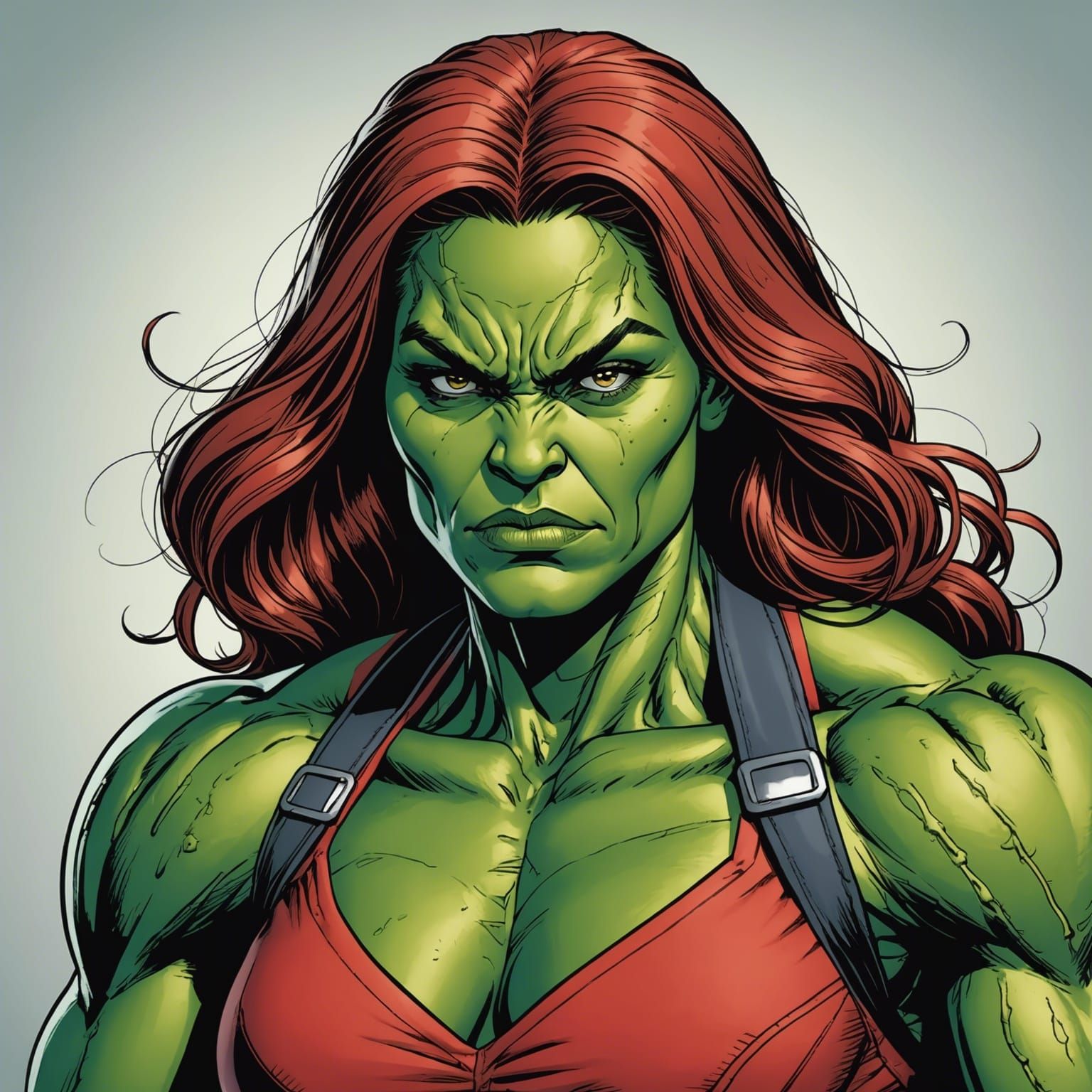 Red Female Hulk in Comic Book Style