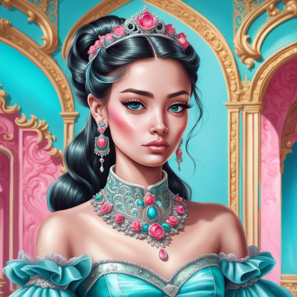 Regal Queen Portrait in Baroque Pink Palace