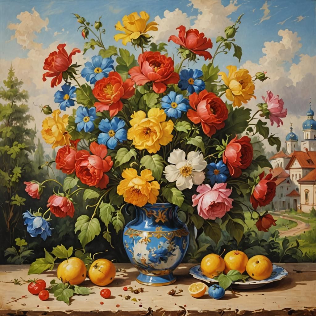 Floral Zhostovo Painting in Traditional Russian Style