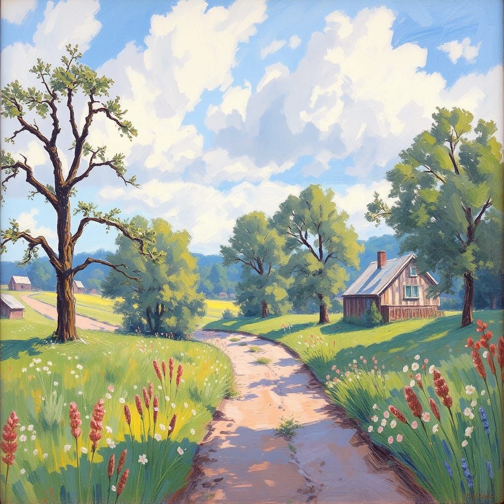 Impressionist Landscape Painting in the Style of Sisley