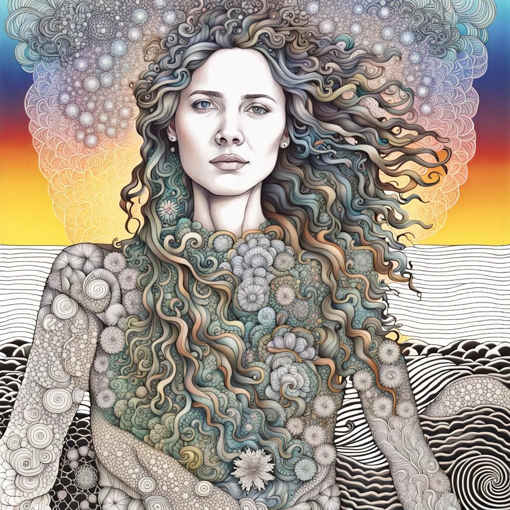 Abstract Fractal Portrait with River and Lighthouse