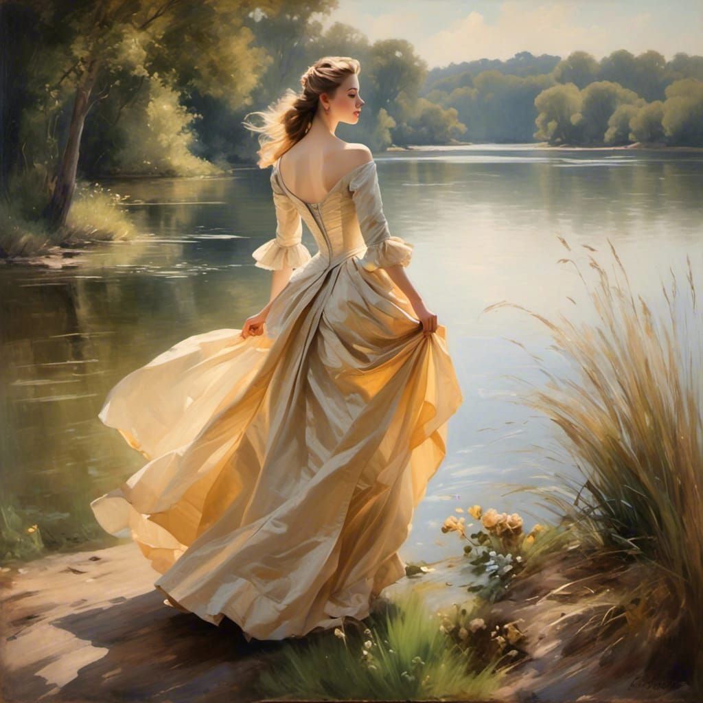 Rococo Woman by Lake: An AI Generated Portrait