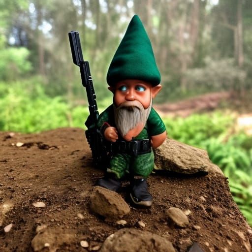 Special Forces Gnome in Jungle at Dusk