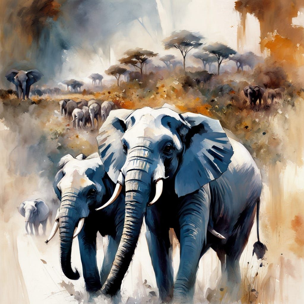 Elephants in a Vast African Landscape