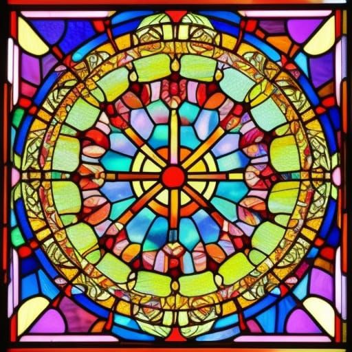 Vivid Stained Glass Peace Sign in Psychedelic Style