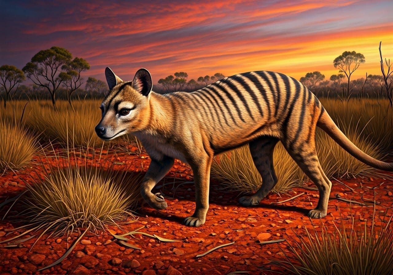 Thylacine stalking its prey
