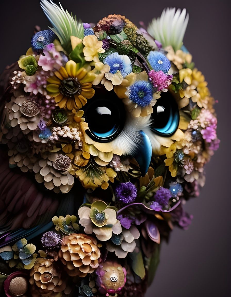 Floral Owl Fantasycore Digital Art, 8k