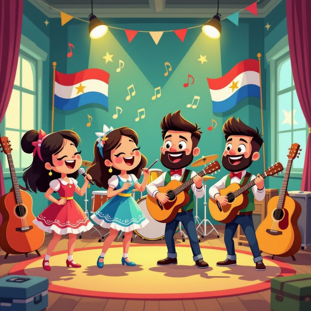 Animated Cartoon Characters Sing and Dance in Studio