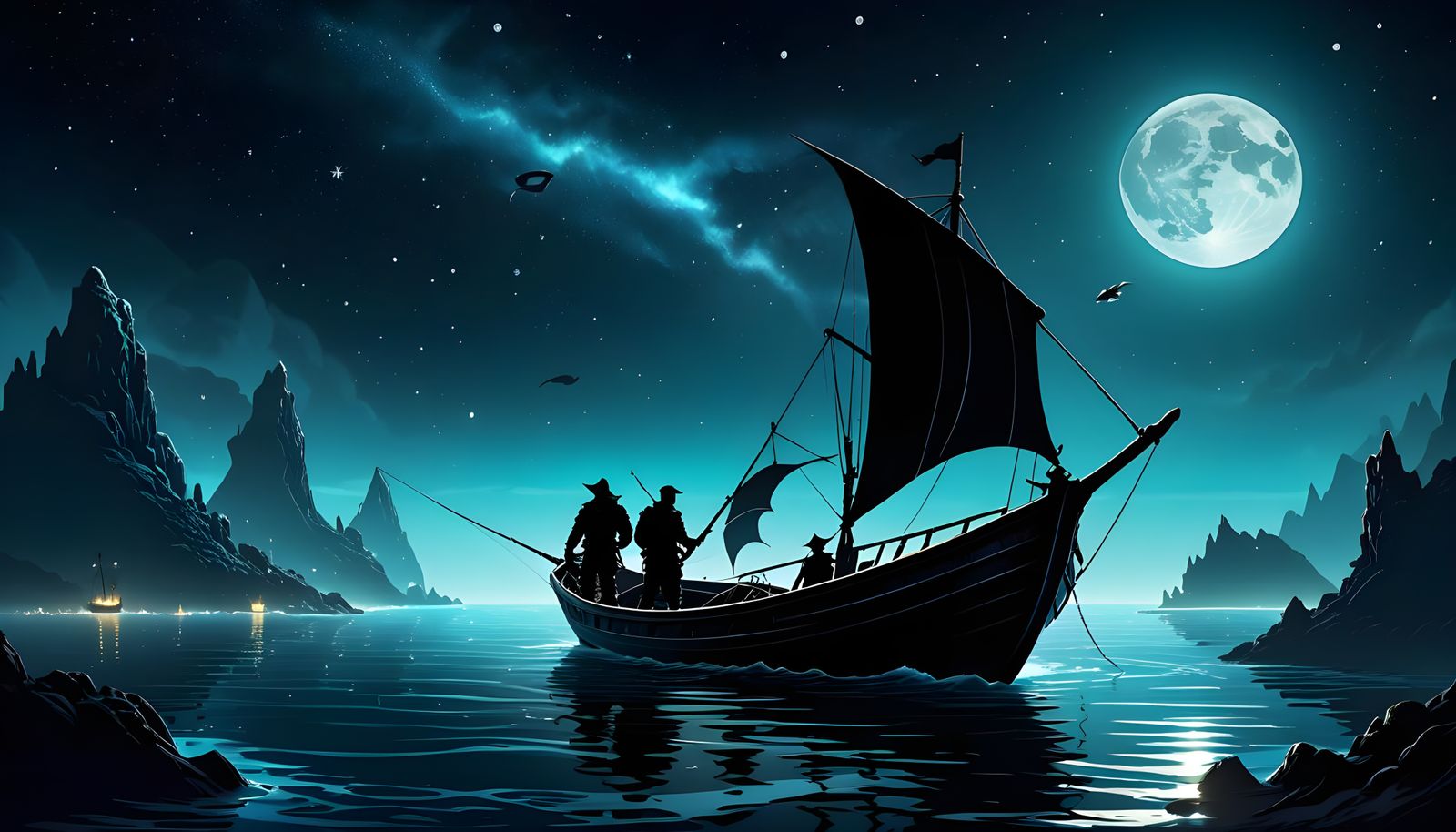 Fantasy Fishing Boat at Night