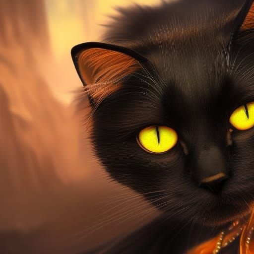 Winking Black Cat in Detailed Matte Painting