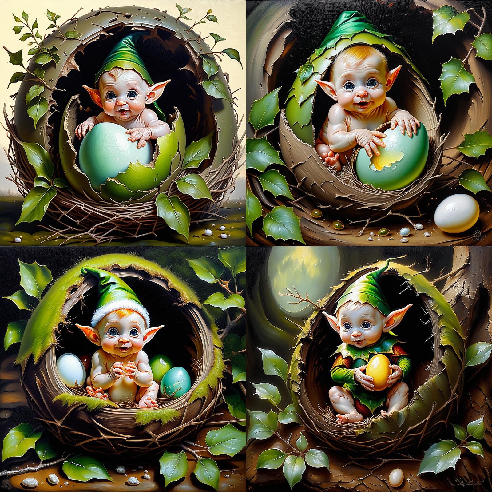 Baby Elf Hatching: An Oil Painting