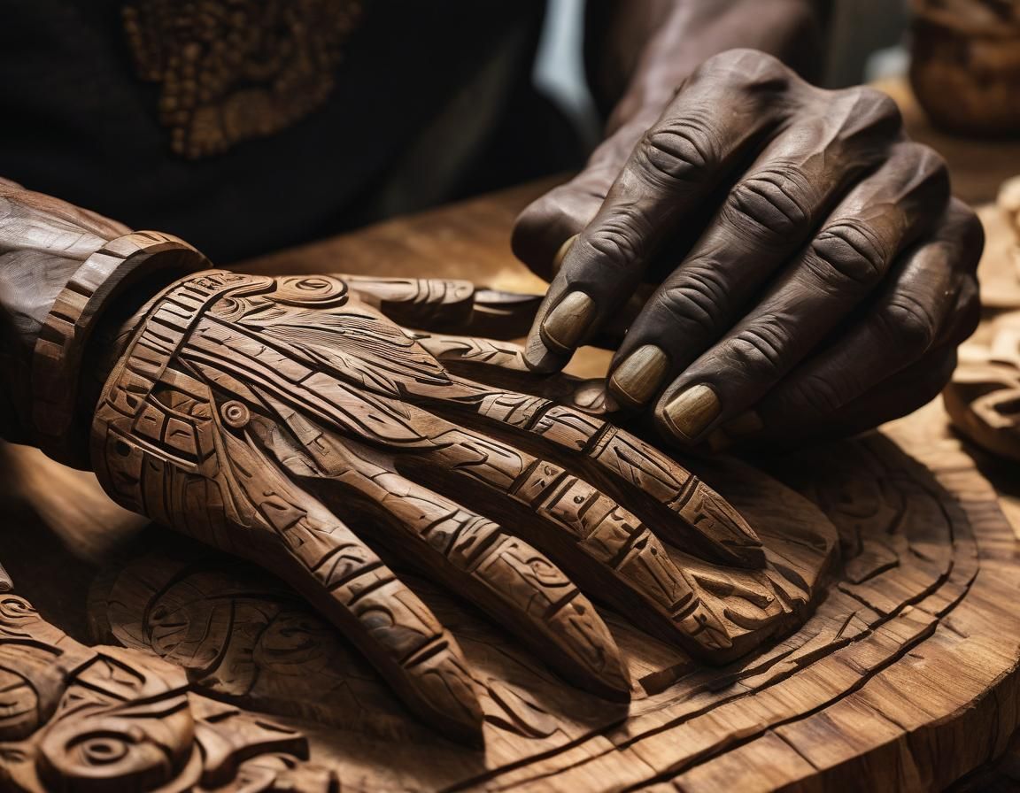 African Deity Wood Carving Close-Up