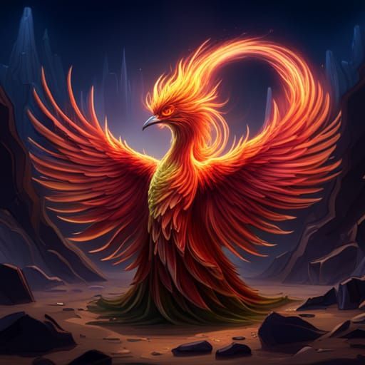 Floral Phoenix in Flight: Dark Fantasy Art