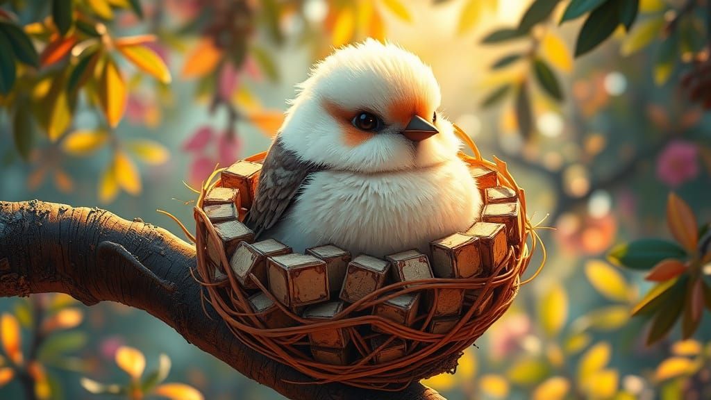 Chubby Cubic Bird in Cozy Nest