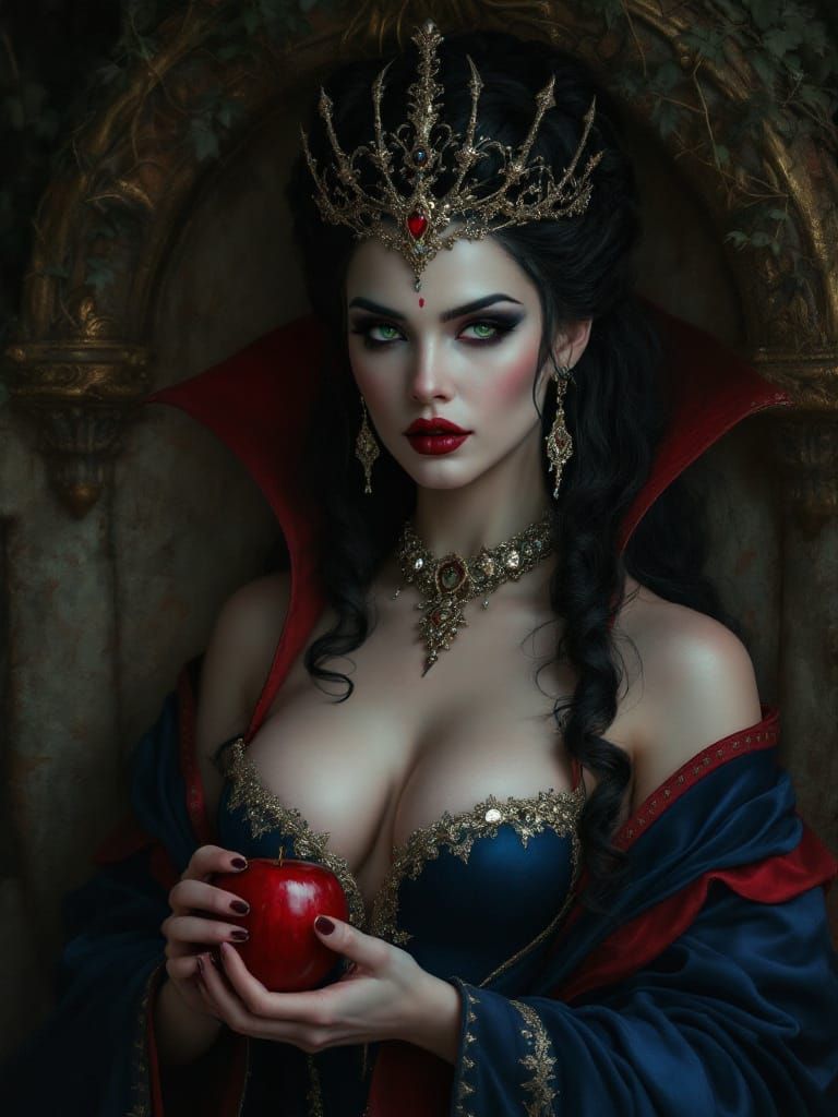 Dark Fairytale Portrait of a Sinister Queen with Enchanted A...