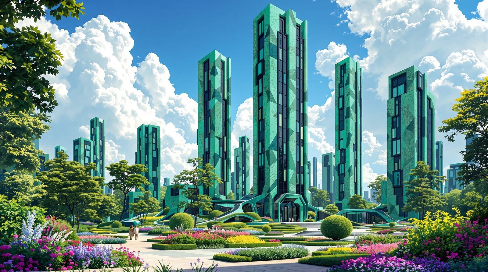 Futuristic Malachite Park Inspired by Klimt