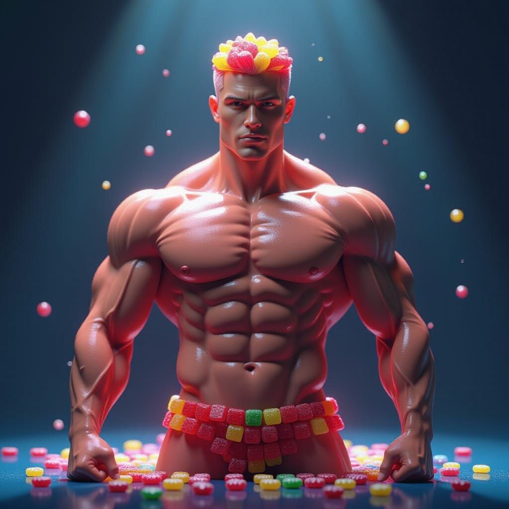 Muscular Sour Patch Man in Dramatic 3D Render