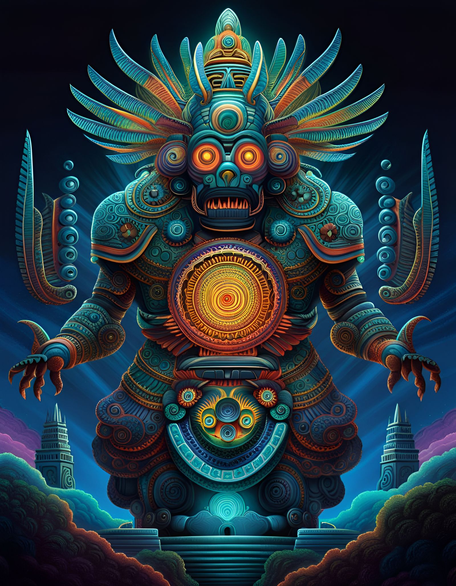 Psychedelic Tlaltecuhtli Earth Monster Art