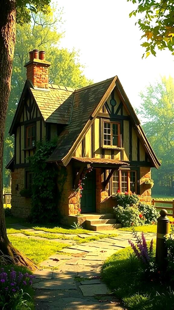 Rustic Cottage in Arthur Rackham Style Collage