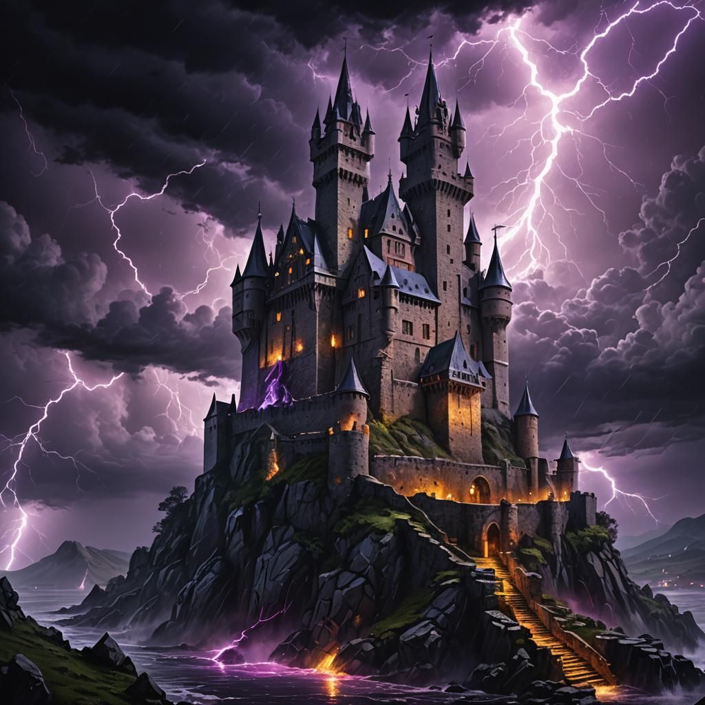 Stormy Medieval Castle in Dark Fantasy Style