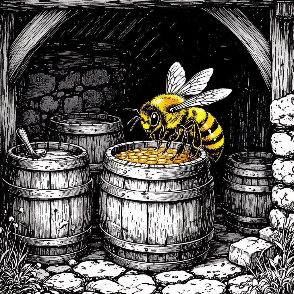 Honey Bee Mead Creation: Pen and Ink Style