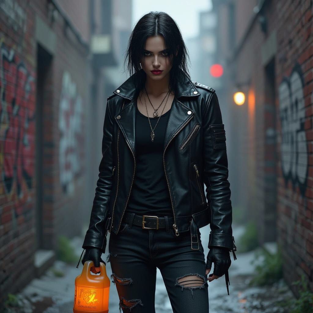Vampiric Emo with Gasoline in Dark Alleyway