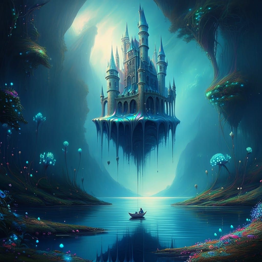 Ethereal Castle Dreamscape in Surrealist Style
