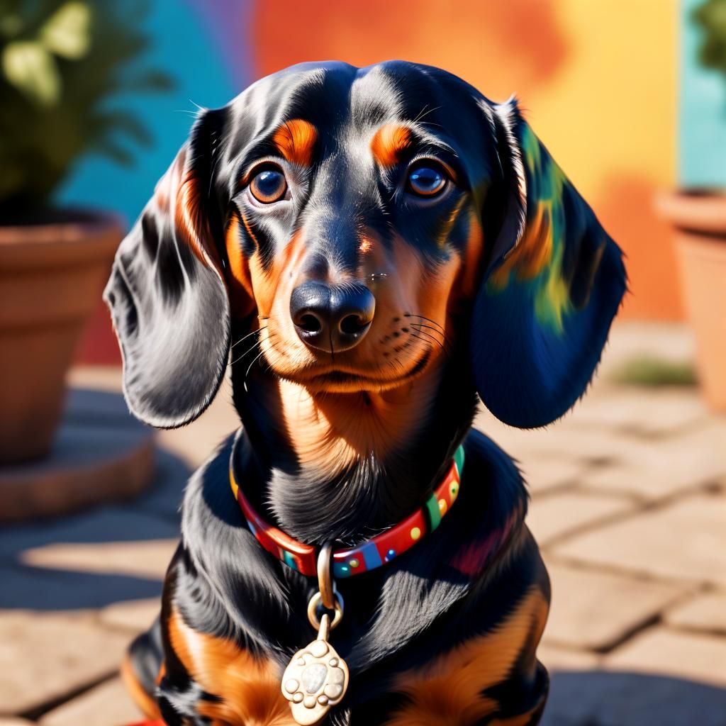 Harlequin Dachshund Portrait in Hyperrealistic Splash Art