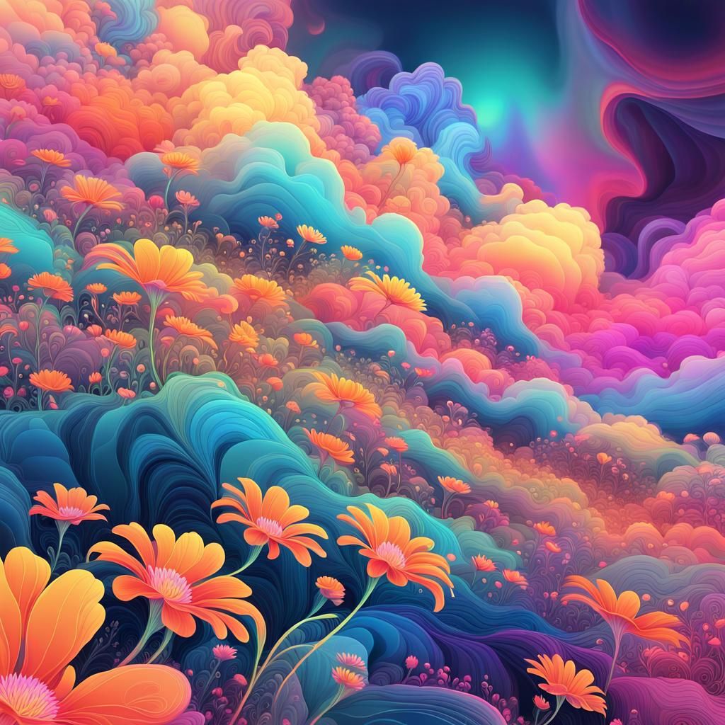 Neon Flowers Create Astral Dreamscape