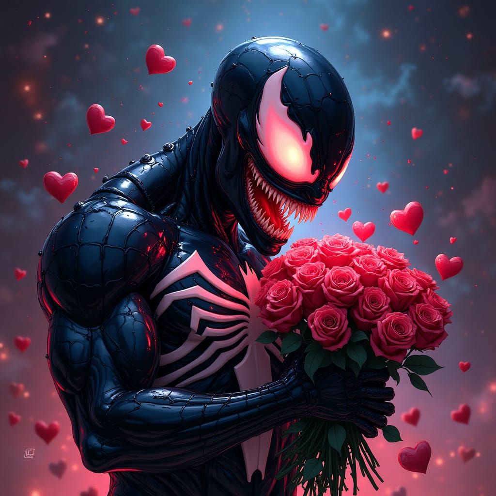 Venom Symbiote Offers Heartfelt Floral Gift in Comic Art Sty...