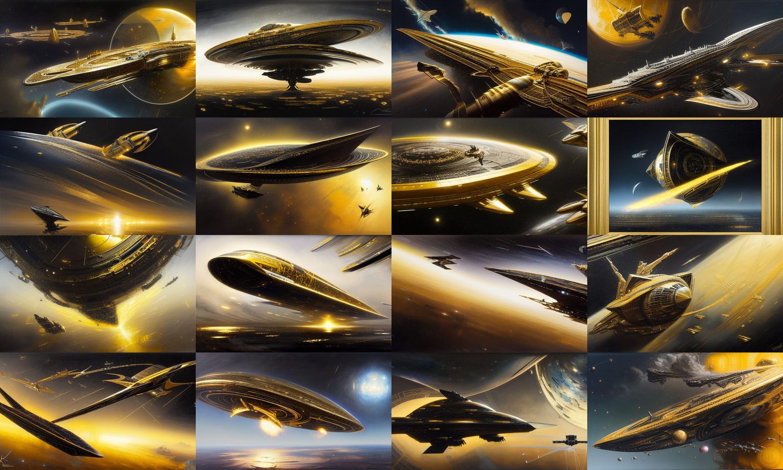 Ornate Black and Gold Starship in Orbit