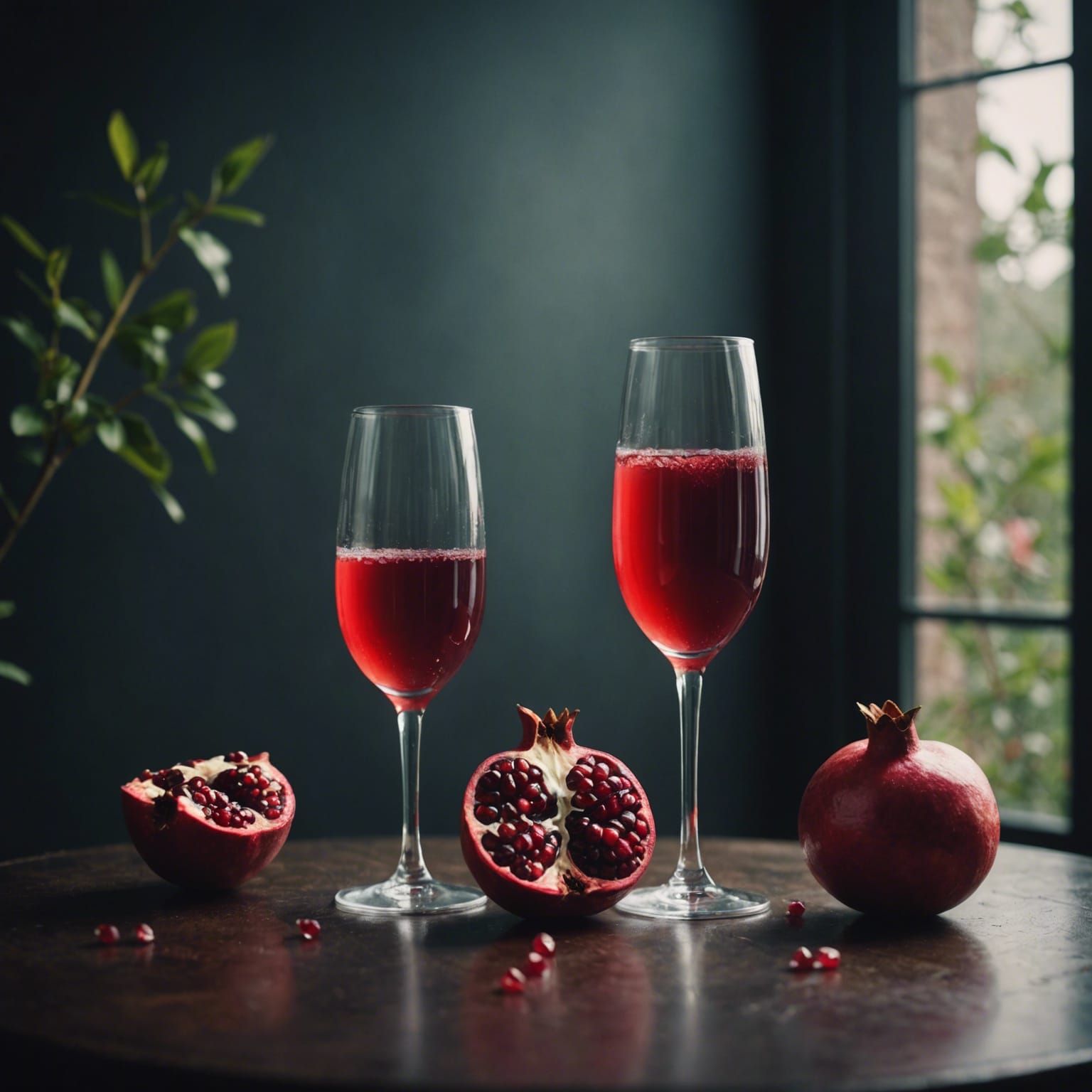 Pomegranate Juice in Champagne Glass: Cinematic Still