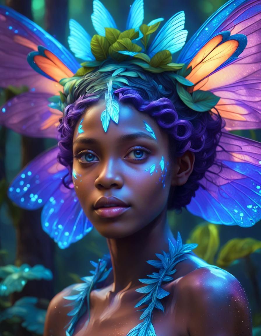 African Fairy Portrait in Aquatic Forest, Digital Art