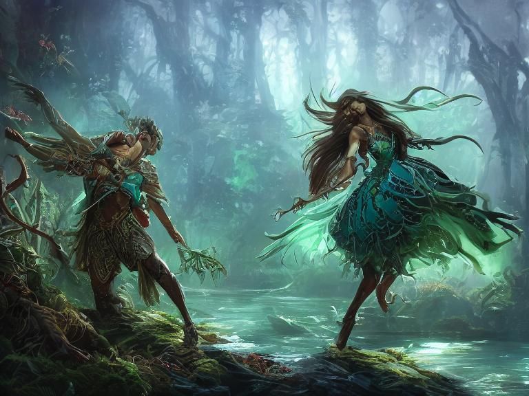 Faeries Dancing in Forest: Fantasy Art Concept