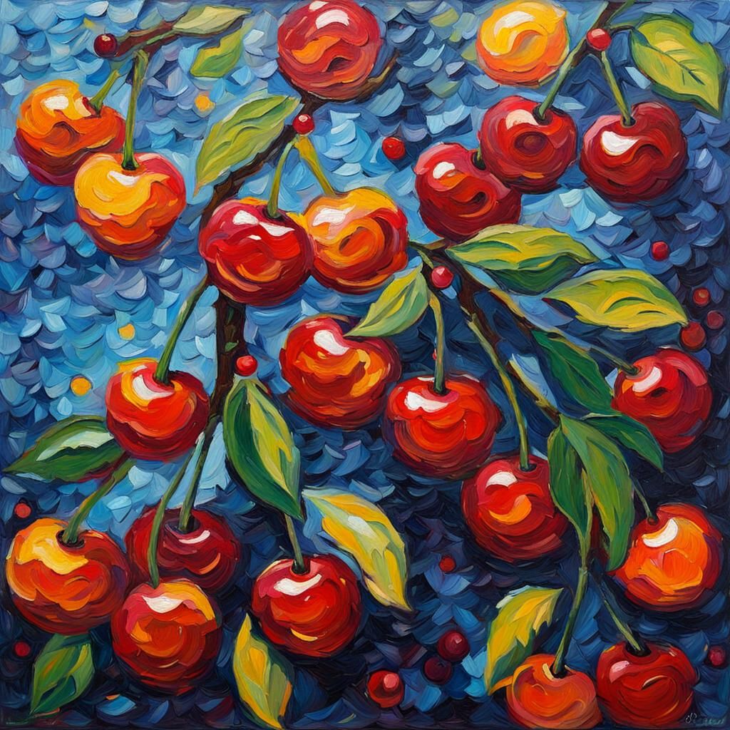 Cherry in Neo-Impressionist Expressionist Style